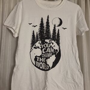 Women's White Graphic Tee - Change the World